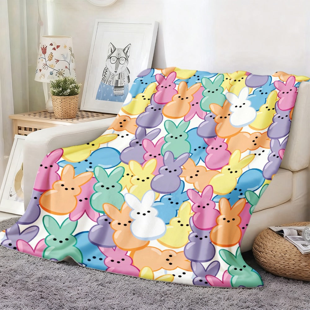 Easter Rabbit Flannel Throw Blanket - Bohemian Pastel Bunny HD Print Soft Warm Lightweight All-Season Throw for Sofa Bedroom Camping Yoga Travel, Cozy Home Decor Gift - product image