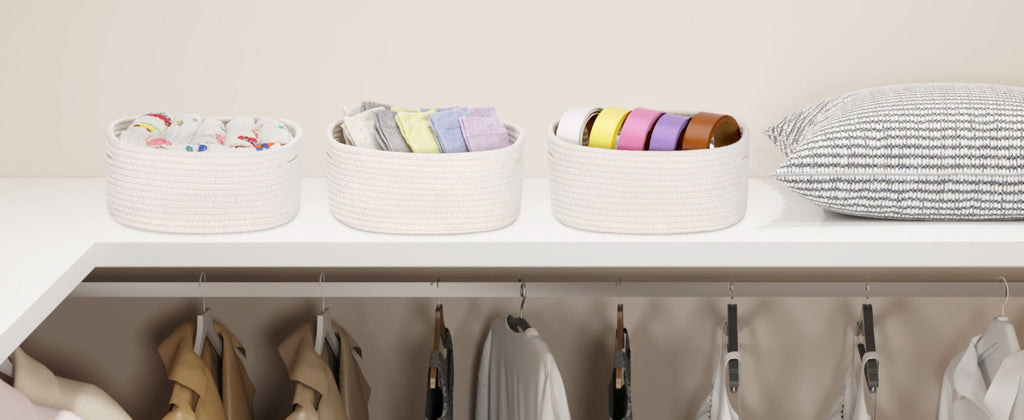 Woven Storage Baskets 6-Pack Cotton Rope Cube Bins 11x7x5" | Handmade Small Shelf Baskets for Organizing Closet Bedroom Living Room Playroom | Round Decorative Storage Caddy Multip - product image 19