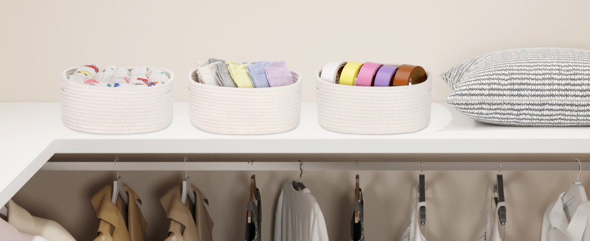 Woven Storage Baskets 6-Pack Cotton Rope Cube Bins 11x7x5" | Handmade Small Shelf Baskets for Organizing Closet Bedroom Living Room Playroom | Round Decorative Storage Caddy Multip - product image 19