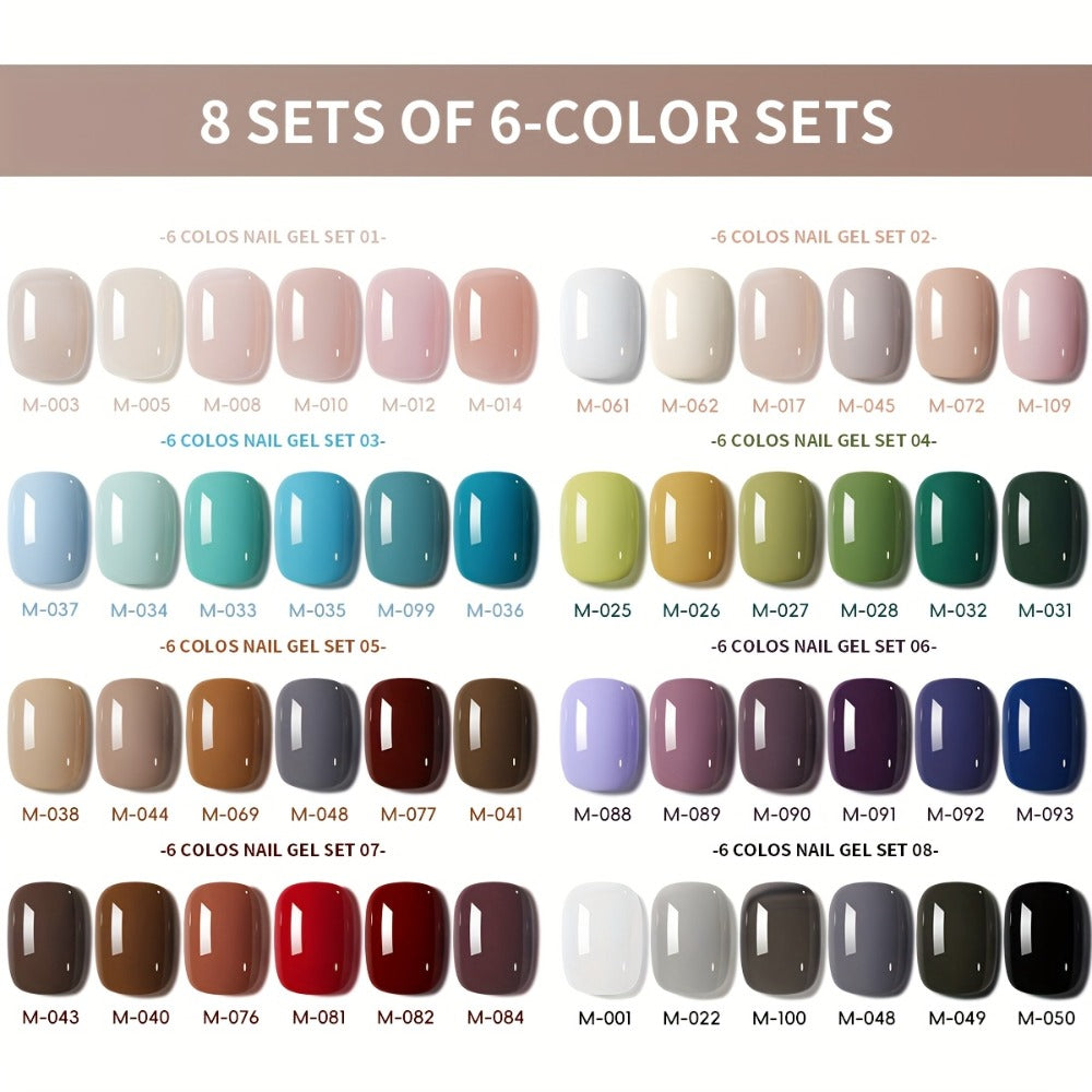 Solid Color Gel Nail Polish Set 6pcs Self-Leveling Soak-Off UV LED High Gloss Chip-Resistant – Popular Salon Shades for Daily Manicure, 8 Color Palettes Available, Nail Art Gift fo - product image 19