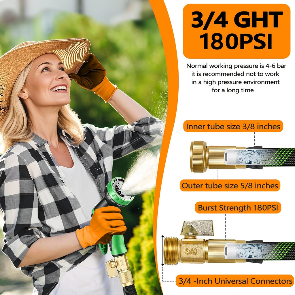 Garden Hose 100Ft/150Ft/75Ft/50Ft/25Ft/15Ft/10Ft with 10-Function High-Pressure Spray Nozzle, Lightweight, Non-Expandable Water Hose for Yard, Lawn, Car Wash - product image 8