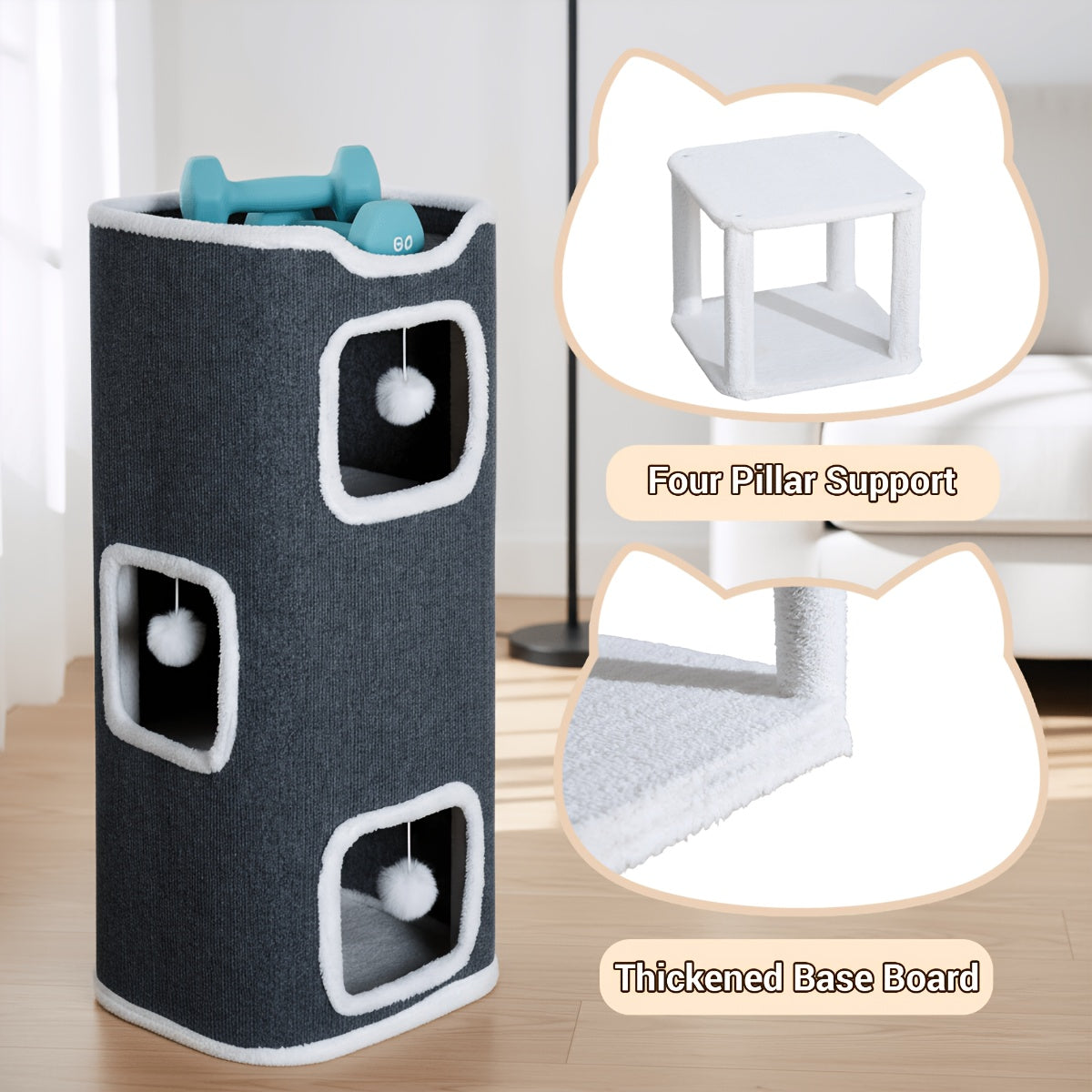 Cat Tree Tower Multi-Level Collapsible Cat Condo for Indoor Cats | Scratch-Resistant Carpet, Hanging Bell Ball, Cozy Top Bed, Sturdy Frame Cat House with - product image 3