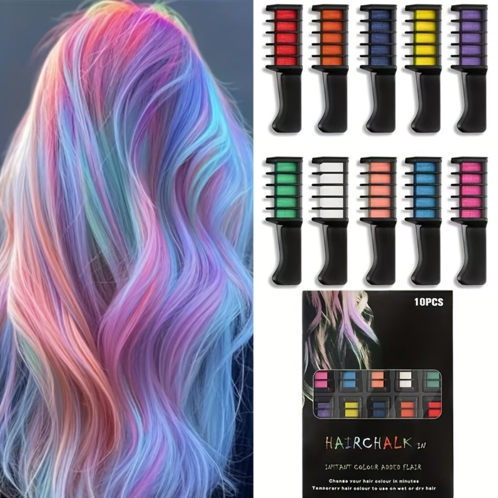 Temporary Hair Chalk Comb Set 11pcs 10 Colors Washable Hair Dye – Y2K Festival Halloween Christmas Birthday Stocking Stuffer Gift for Girls Kids Teens Adults All Hair Types - product image