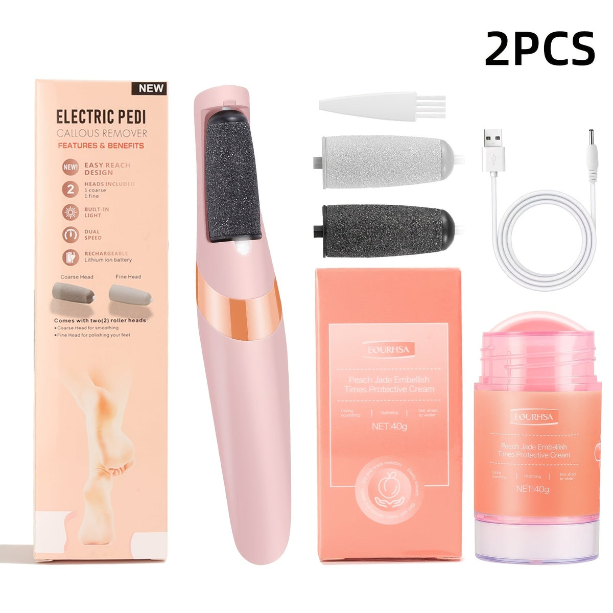 Electric Callus Remover for Feet with Foot Cream Stick Rechargeable Pedicure Tool 2 Speeds 2000 5000 RPM 2 Roller Heads – Dead Skin Dry Callus Cracked Heel Remover 60-Min Battery G - product image 9