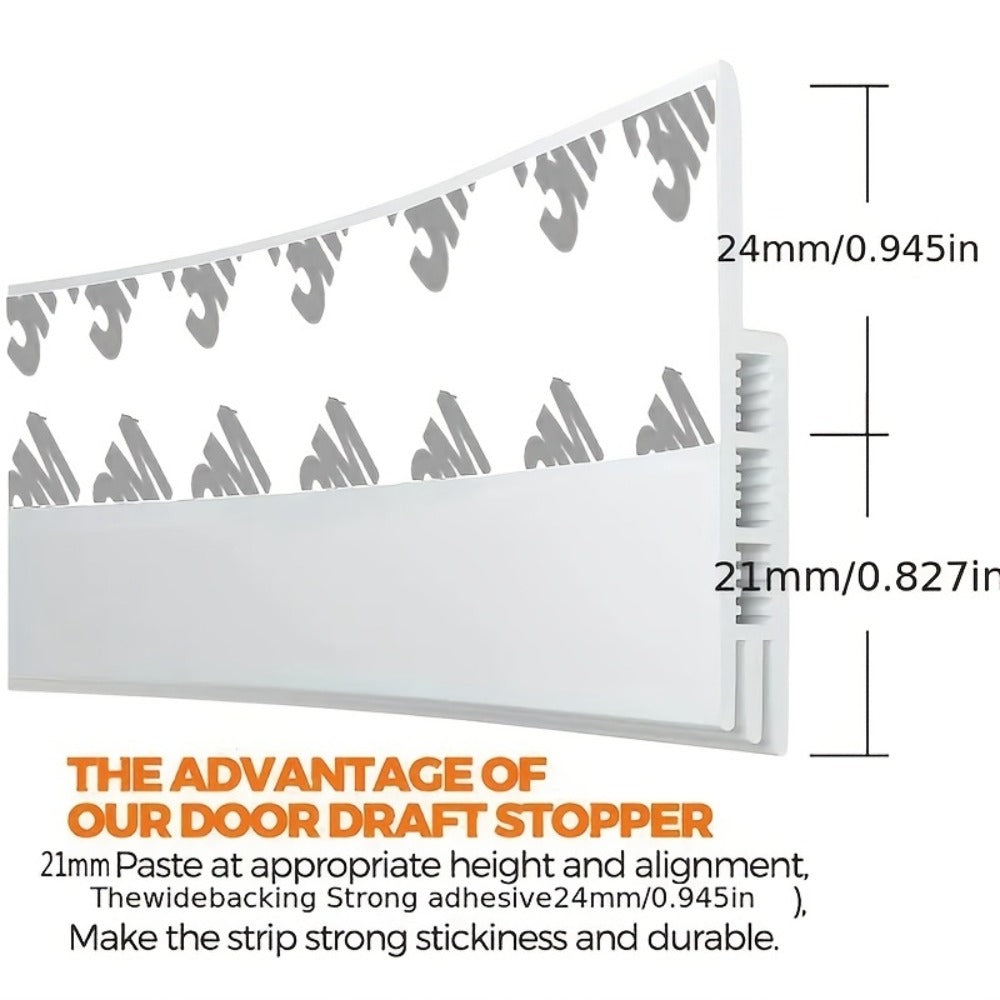Door Draft Stopper Silicone Under Door Sweep Weather Stripping 39 Inch Strong Adhesive 3-Layer Sound Insulation Noise Blocker Energy Saving Seal for Indoor Outdoor Doors White Blac - product image 3