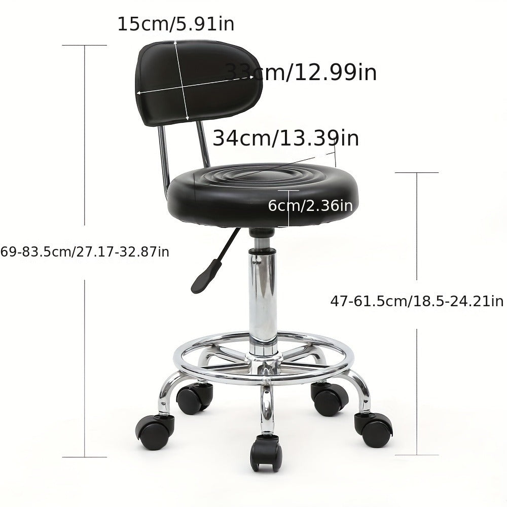 Cushioned Salon Stool with Backrest & Adjustable Height 18.9"-22.8" - Round 360° Swivel Chair for Hair Salon Spa Barbershop Office Home, Chrome Base, Black - product image 2