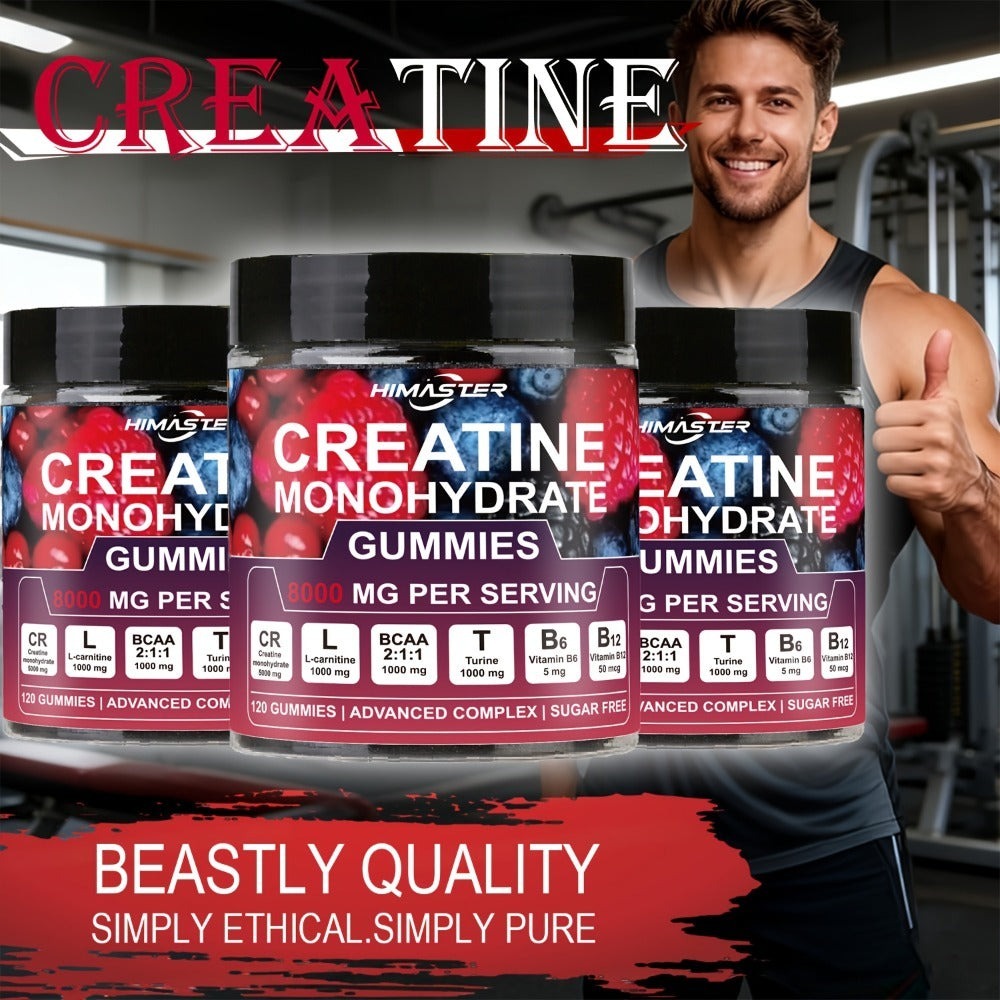 Creatine Monohydrate Gummies 8000mg Blueberry Flavor – with L-Taurine, BCAA, Vitamin B6 & B12 | Pre-Workout Muscle Strength & Endurance Supplement for Men & Women | 120 Count | Yea - product image 2