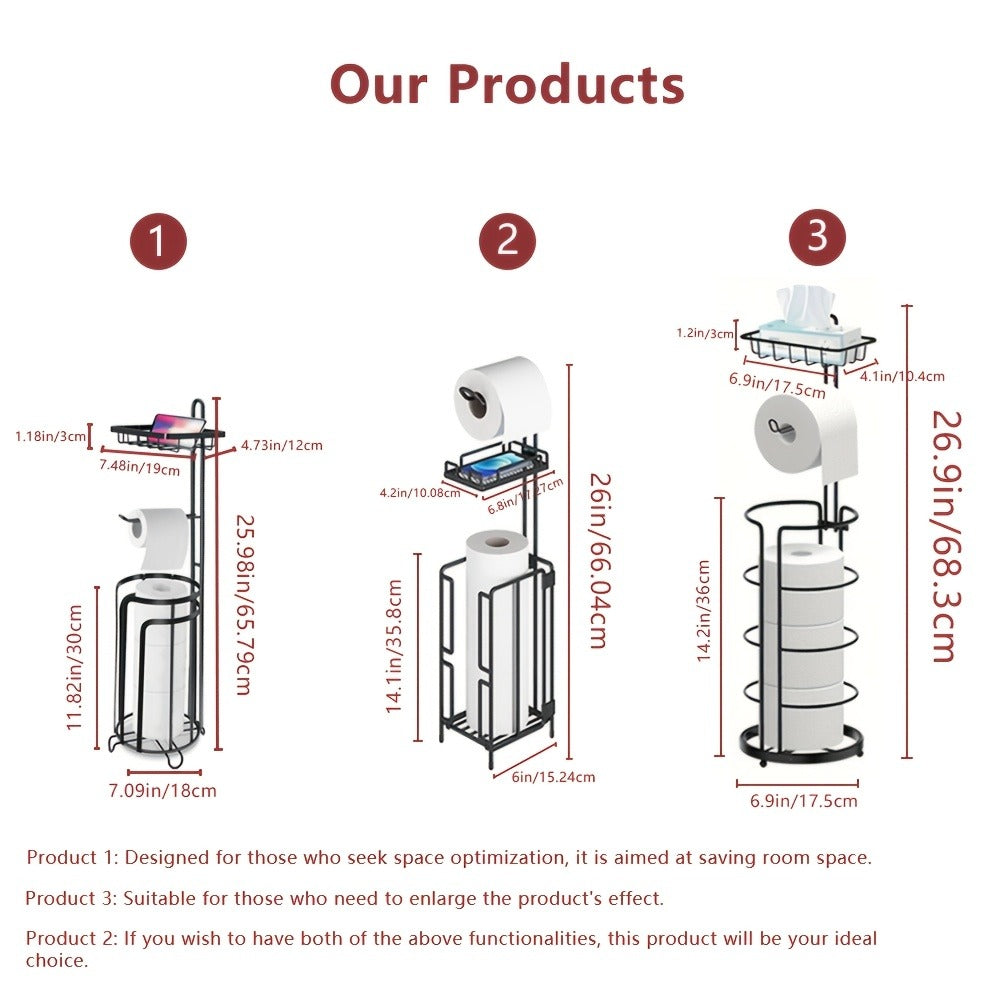 Toilet Paper Holder Floor Standing with Shelf 4-Roll Storage Rack Freestanding Bathroom Paper Organizer for Bathroom Bedroom Balcony Courtyard Black 1 or 2 Pack - product image 5