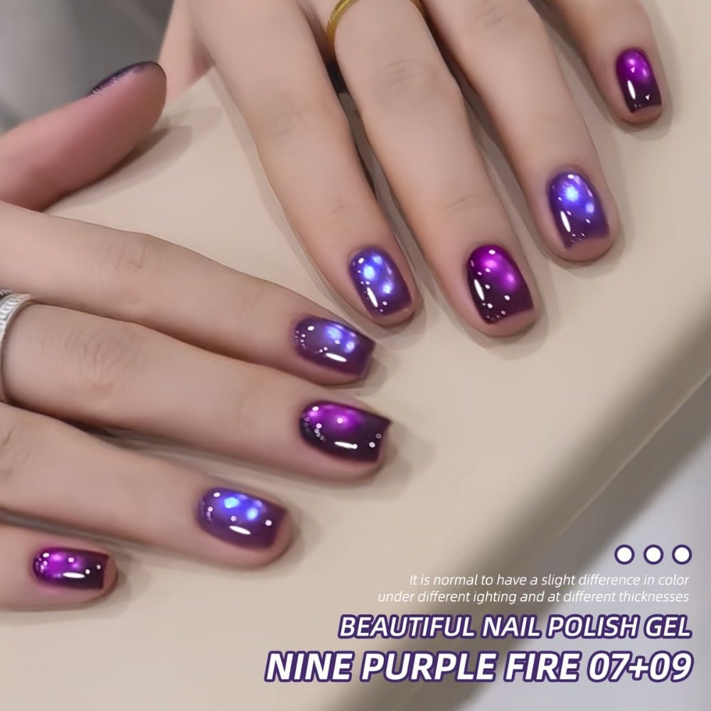Cat Eye Gel Nail Polish Set 4pcs Purple Iridescent Glass Bead — Nine Purple Fire Aurora Shimmer UV LED Soak-Off Gel Polish for Women, Salon & Home DIY Nail Art Manicure Kit - product image 8
