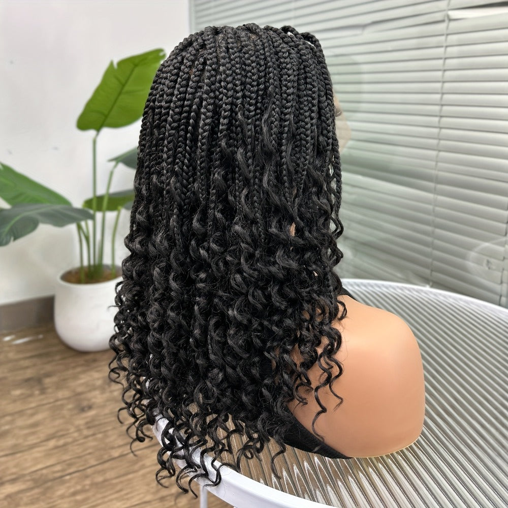 Goddess Braided Wig Knotless Bohemian Square Braid Full Lace Curly Wave 14-16 Inch Black Burgundy Brown Natural Hairline Protective Style Synthetic Wig for Women - product image 7