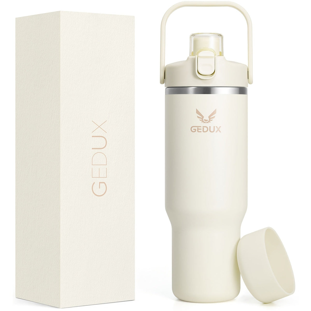 Vacuum Insulated Tumbler 32oz Stainless Steel with Handle Straw 2-in-1 Lid Chug Straw Lid Silicone Boot Matte Finish Keeps Drinks Cold Hot for Travel Gym Outdoor for Kitchen & Dining