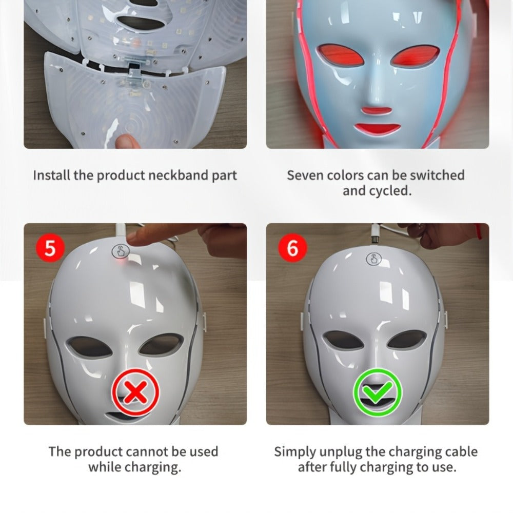 7-Color LED Light Therapy Facial Mask Device – Skincare Beauty Tool for Face & Neck, USB Rechargeable, Anti-Aging Red Light, Acne Blue Light, Skin Rejuvenation Gift - product image 11