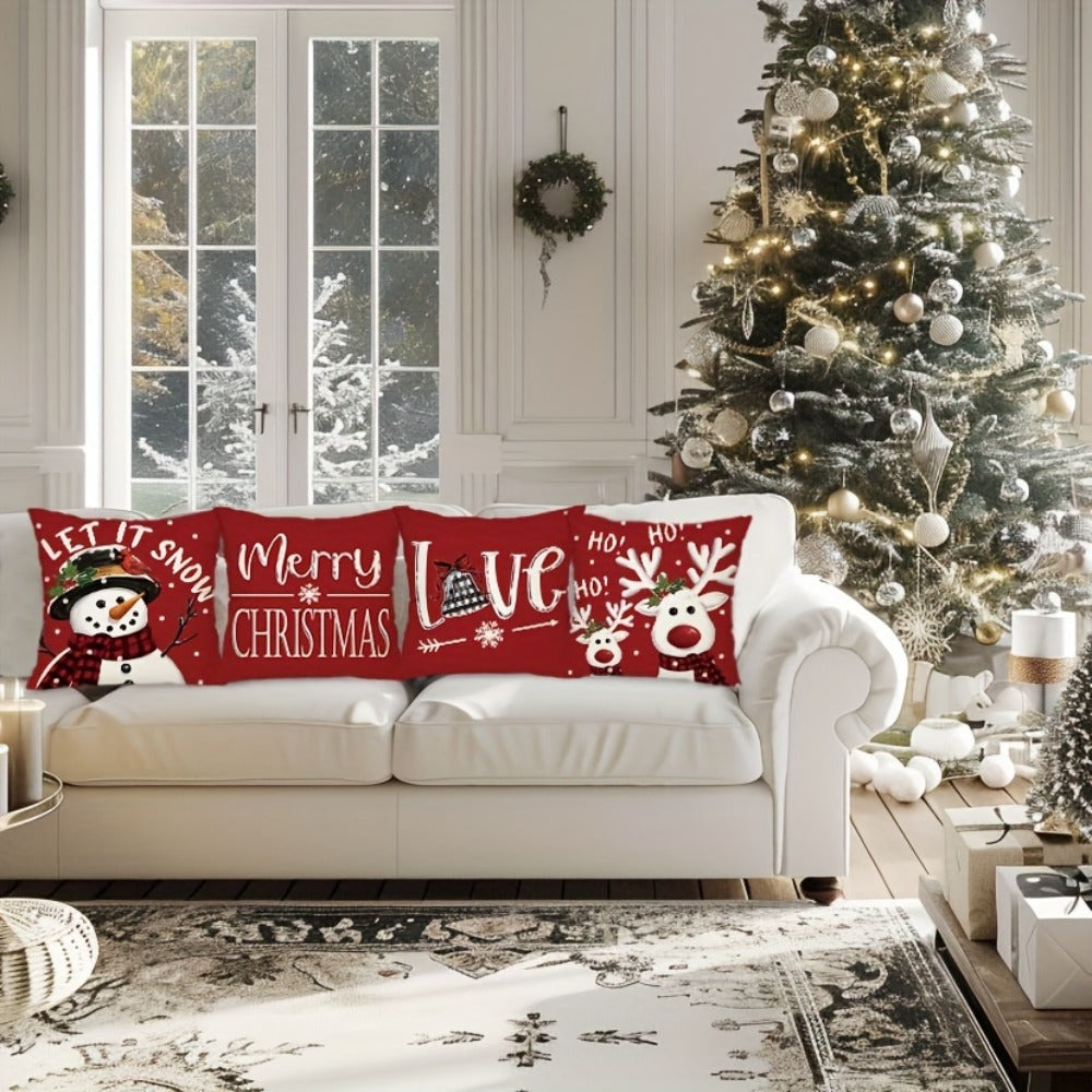 Christmas Throw Pillow Covers 4pcs Set 18x18 | Reindeer Snowman Buffalo Plaid Cushion Covers, Winter Holiday Farmhouse Home Decor, Sofa Couch Porch Patio, No Insert - product image 9