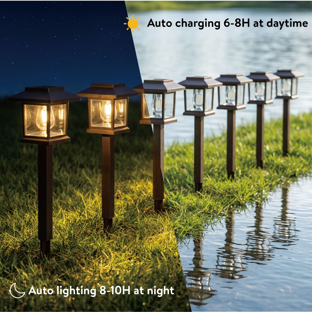 Solar Pathway Lights Outdoor Edison Style LED – Up to 12 Hours Auto On/Off IP44 Waterproof | Warm White Solar Garden Lights for Yard, Driveway & Walkway | Black & Brown Upgraded St - product image 8