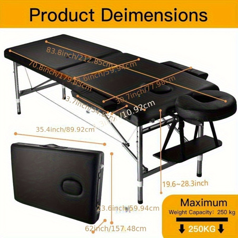 Portable Massage Table Foldable Aluminum Spa Bed – 3-Fold Adjustable Height 24" Wide Padded Treatment Bed for Esthetician, Lash Tech, Tattoo Artist, Waxing & Mobile Beauty Salon - product image 5