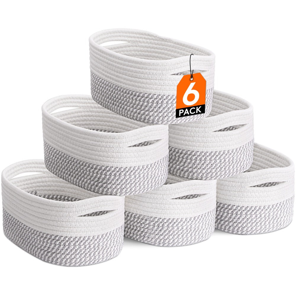 Woven Storage Baskets 6-Pack Cotton Rope Cube Bins 11x7x5" | Handmade Small Shelf Baskets for Organizing Closet Bedroom Living Room Playroom | Round Decorative Storage Caddy Multip - product image 10