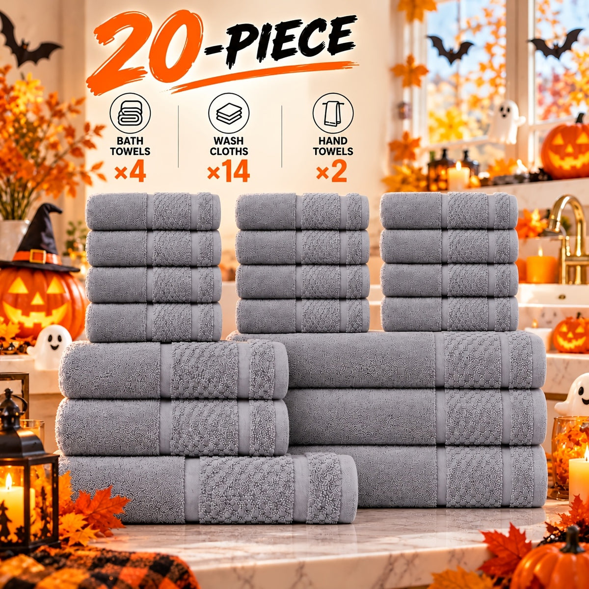 24 pcs Bath Towel Sets, Solid Color Cotton Blend Bathroom Towel, 8/4 Bath Towels +4/2Hand Towels + 12/6Washcloths, Multiple Colors Available, Soft and - product image 5