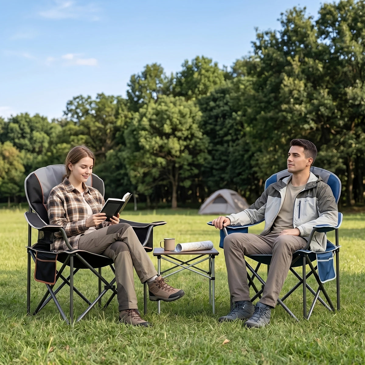 Heavy Duty Camping Folding Chair 500 LBS Capacity – 1 Pack or 2 Pack – Extra Large Outdoor Camp Chair with Organizer Bag, Cooler Bag, Cup Holder & Carry Bag for Lawn, Beach, Travel & Hiking