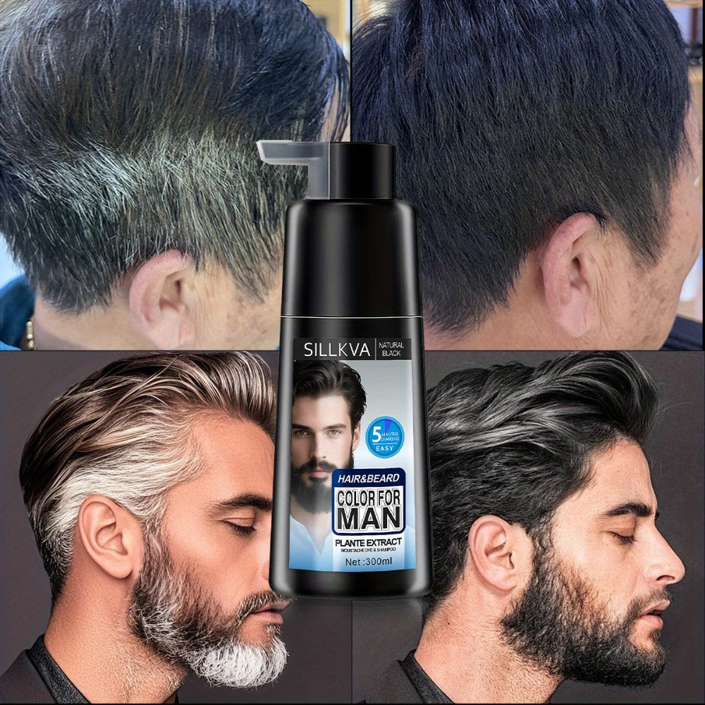 Men's 3-in-1 Black Hair & Beard Dye Shampoo — 8-Minute Gray Coverage, Ammonia-Free Long-Lasting Natural Color, Shampoo + Hair Dye + Beard Dye in One Step, All Hair Types, 10 oz, 1  - product image 13