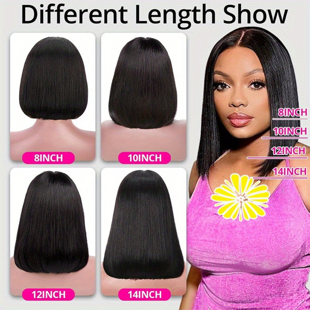250% Density HD Lace Closure Wig Human Hair Straight Bob Glueless 4x4 Pre-Plucked Pre-Cut Natural Hairline Beginner Friendly 8-16 Inch Natural Black - product image 2