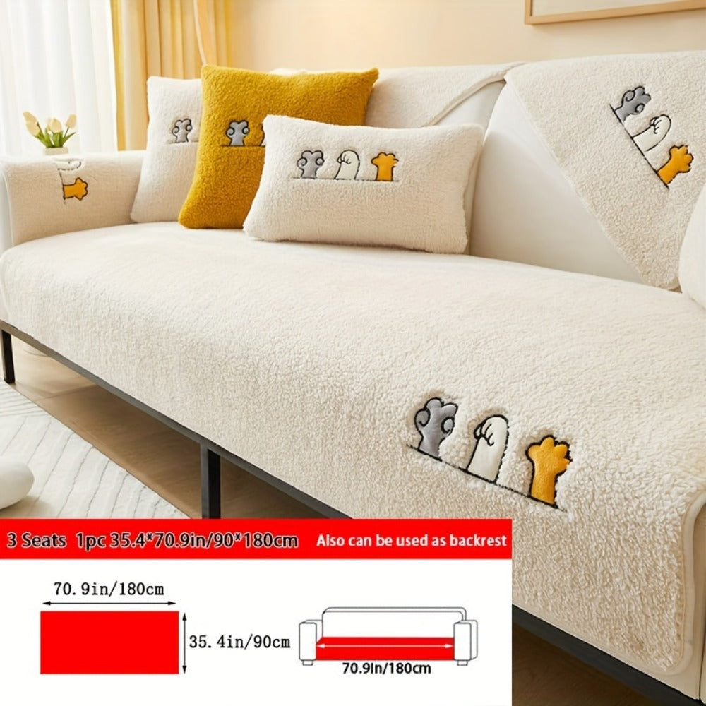 Plush Shearling Sofa Cover Non-Slip Pet-Friendly Couch Protector Animal Bone Embroidery Soft Warm for Living Room Bedroom Office 2 3 4 Seater - product image 15