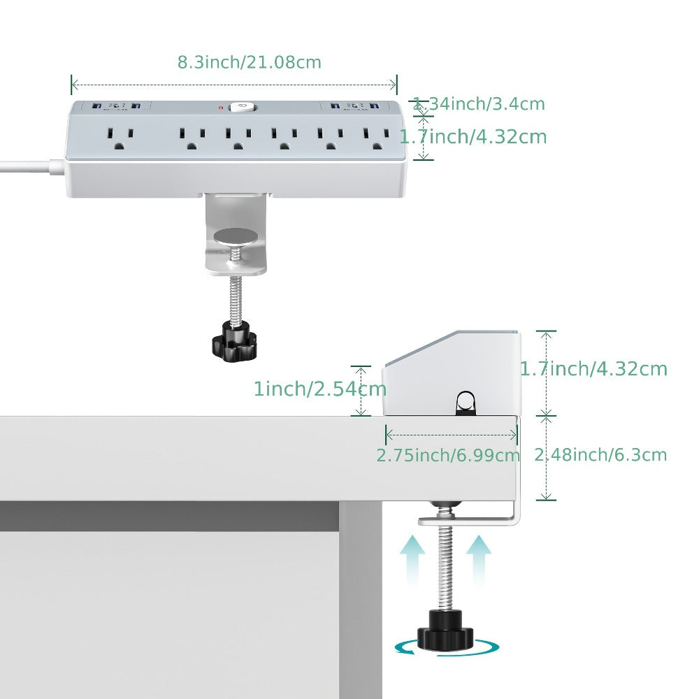 Desk Clamp Power Strip 12-in-1 Surge Protector with 6 Outlets 4 USB-A 2 USB-C PD 20W 40W Fast Charging Desktop Mount Flat Plug for Home Office Tabletop - product image 2