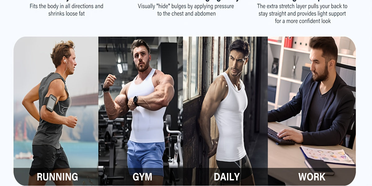 5-Pack Men's Compression Shirts - Tummy Control Waist Trainer Vest, Sleeveless Body Shaper with Neoprene Filler, Medium Stretch Athletic Base Layer for Workout - product image 5