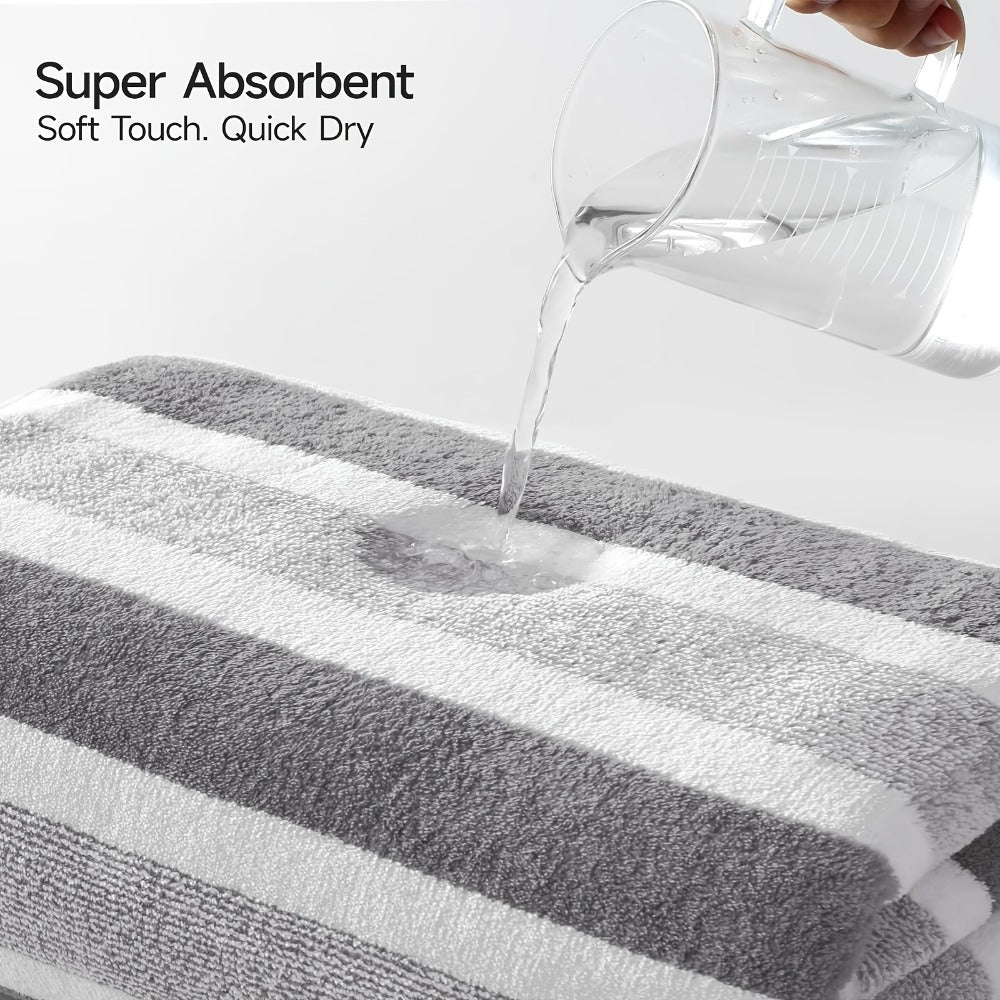 Striped Bath Towel Set 1 or 4 Pack 346GSM - 100% Polyester Super Soft Skin Friendly Absorbent Quick Dry | 70x140cm 27.6x55.1in | Green Gray Red Multi-Color | Home Bathroom Beach Es - product image 6