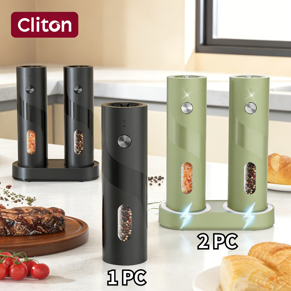 Electric Salt and Pepper Grinder Set – Rechargeable Automatic Mills with LED Light, Adjustable Coarseness & 3.72oz Capacity for Home Kitchen, BBQ, Restaurant & Outdoor Entertaining - product image