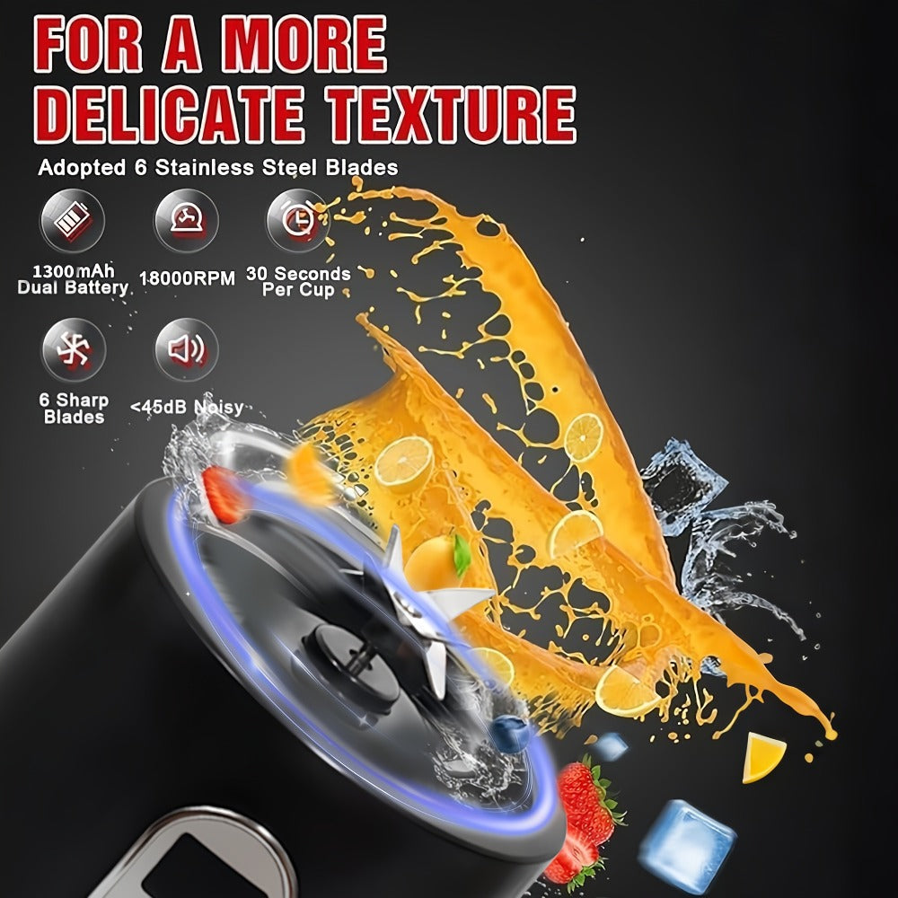 Portable Smoothie Blender USB-C Fast Charge 6-Blade Stainless Steel – Digital Timer Battery Display High-Speed Ice Crush No-Spill Lid | Protein Shake Gym Travel Blender in Black Pi - product image 20