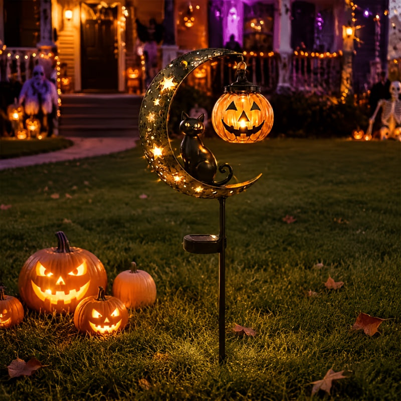 [3D] One Halloween Black Cat and Pumpkin Garden Post, Crescent-shaped Black Cat and Hanging Pumpkin, Outdoor Halloween Garden Decoration for Garden, Courtyard - product image 5