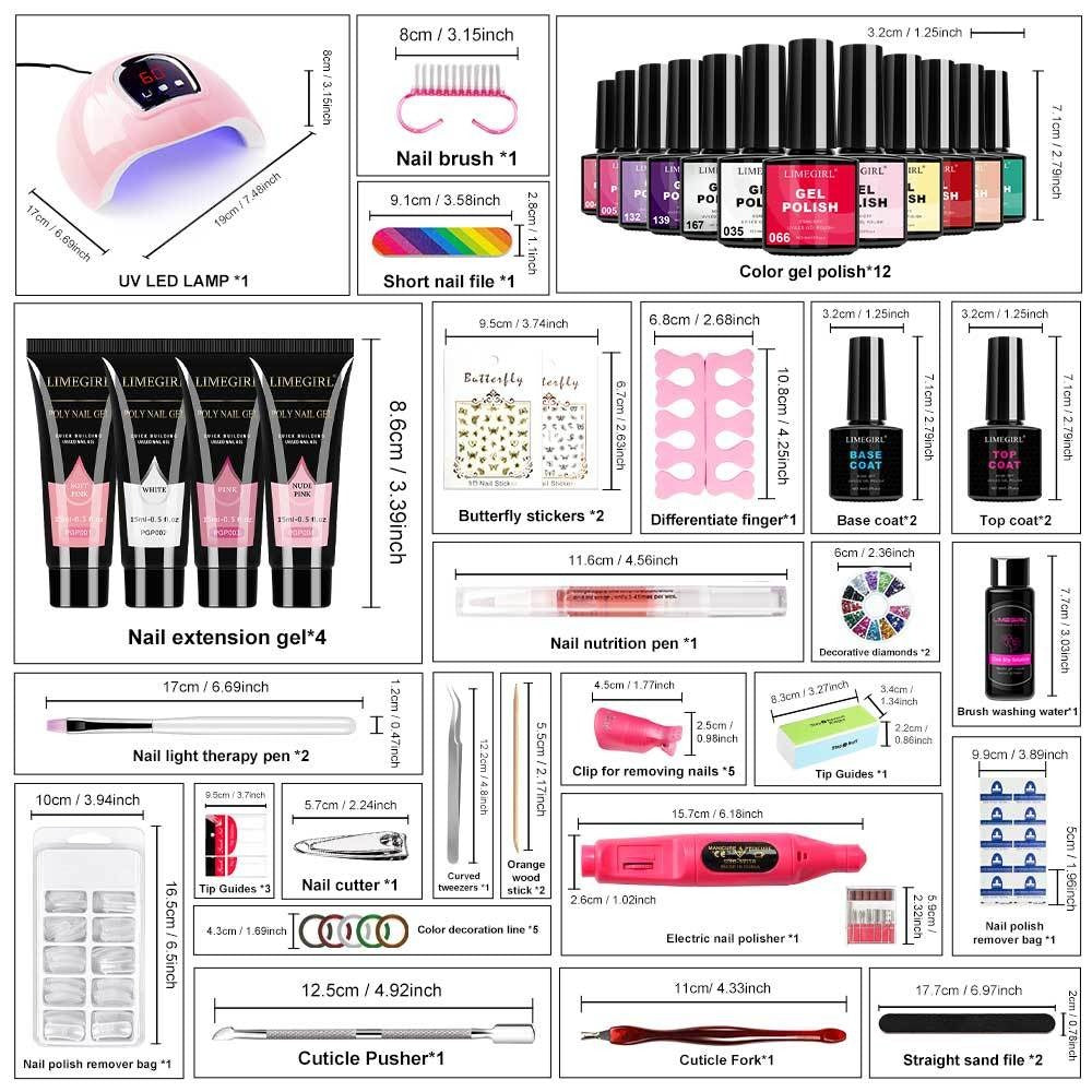 Gel Nail Polish Kit with UV Lamp & Electric Nail Drill - 12 Colors Gel Polish Set, Poly Extension Gel, Top & Base Coat, Glitter Nail Art Complete Starter Set for Home Salon, Beginn - product image 18