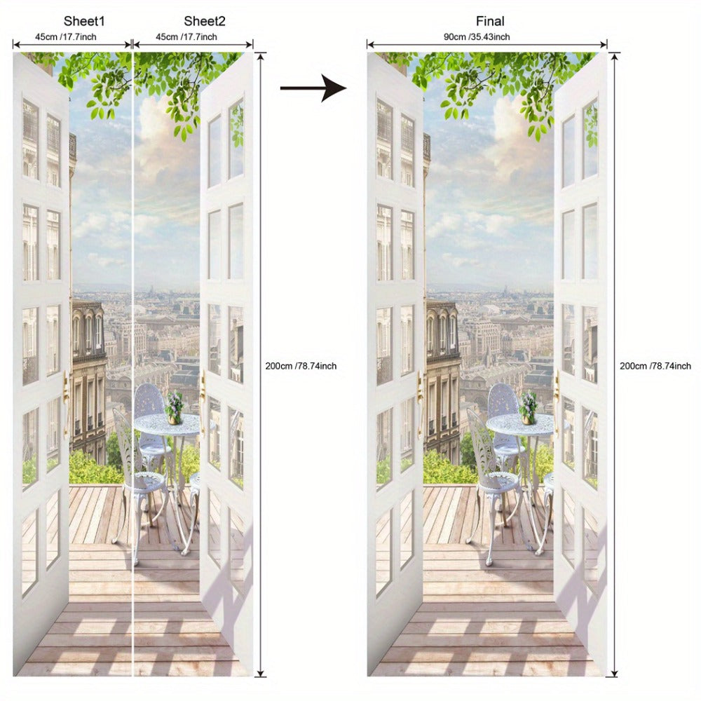 Door Sticker Balcony Scenery Wall Mural – Removable Waterproof Peel & Stick Large Wall Art for Bedroom & Living Room, Faux Window View Home Decor, 35.43 x 78.74 Inches - product image 10