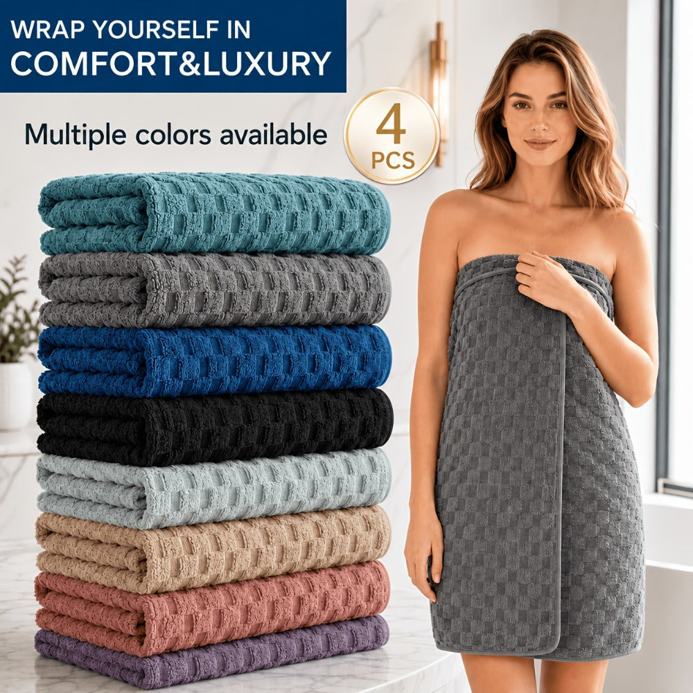 Oversized Bath Towel Set 800GSM 32x64 Inch Extra Large Microfiber - Ultra Soft Quick Dry Striped Spa Grade | Single or 4pcs Random Color | Beige White Light Blue Dark Gray | Modern - product image
