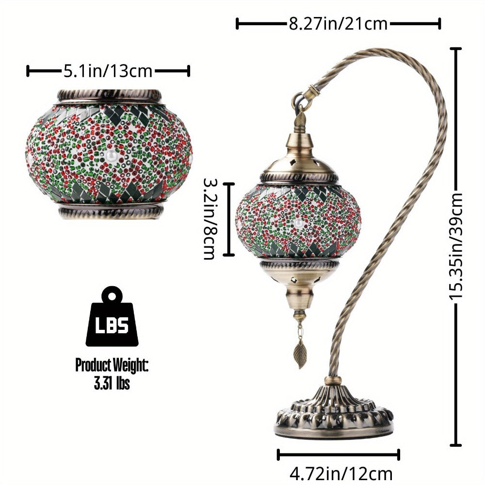 Mosaic Table Lamp Turkish Moroccan Style Handmade Swan Neck Glass Bedside Lamp 3 Color Modes LED Bulb Included Metal Base for Bedroom Living Room - product image 13