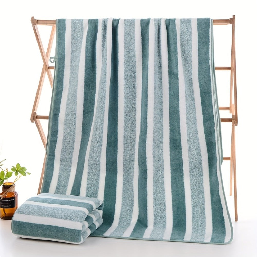 Striped Bath Towel Set 1 or 4 Pack 346GSM - 100% Polyester Super Soft Skin Friendly Absorbent Quick Dry | 70x140cm 27.6x55.1in | Green Gray Red Multi-Color | Home Bathroom Beach Es - product image 9
