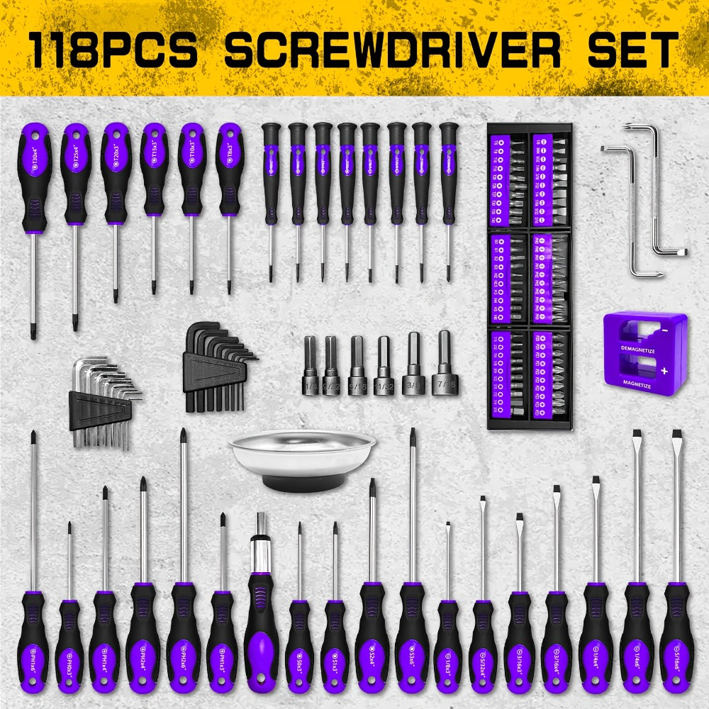 Magnetic Screwdriver Set 118pcs with Plastic Rack & Magnetic Tool Bowl, Chrome Vanadium Steel Multi-Size Precision Screwdriver Kit, Non-Slip Rubber Handle Tool Set for Electronics, - product image 2