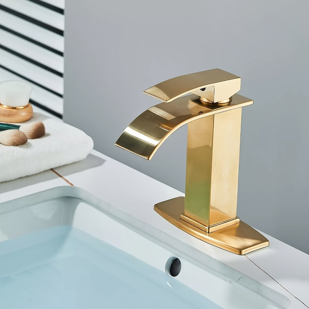 Waterfall Bathroom Sink Faucet, Single Hole or 3-Hole Mixer Tap with 6" Deck Plate, Ceramic Valve, Vanity Faucet for Farmhouse RV Bathroom, Brushed Gold Matte Black Nickel Chrome - product image 10