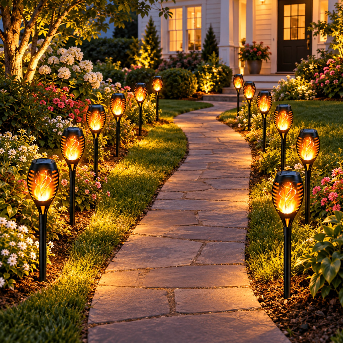 16-8pcs Solar Torch Lights With Smart Light Control, Upgraded Solar Torches Featuring Flashing Flames, Suitable For Garden Lawn Decoration, Solar Outdoor Lights - product image 6