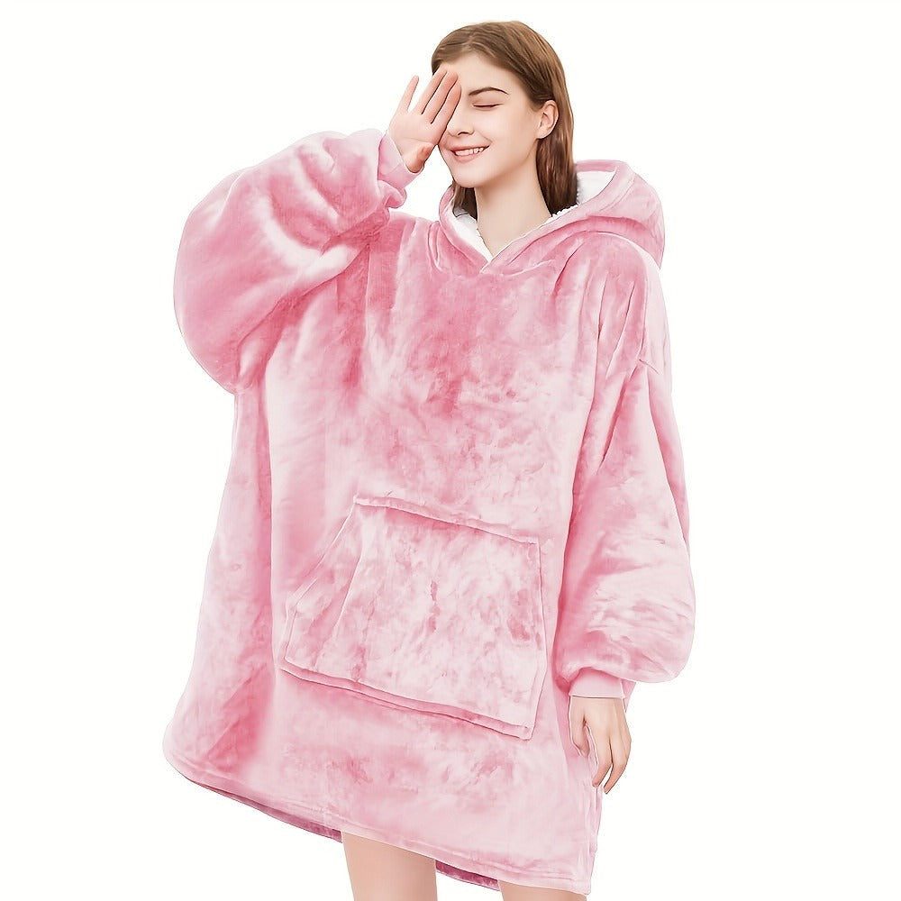 Reversible Hooded Wearable Blanket – Double-Sided Coral Fleece Suede Hoodie with Kangaroo Pocket, Machine Washable, 6 Colors - product image