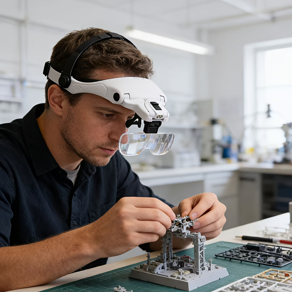 Head-mounted Magnifier with LED Illumination, Model Making Magnifier, Adjustable Headband, 5 Interchangeable Lenses 1.0X/ 1.5X/ 2.0X/ 2.5X/ 3.5X for Reading - product image 6