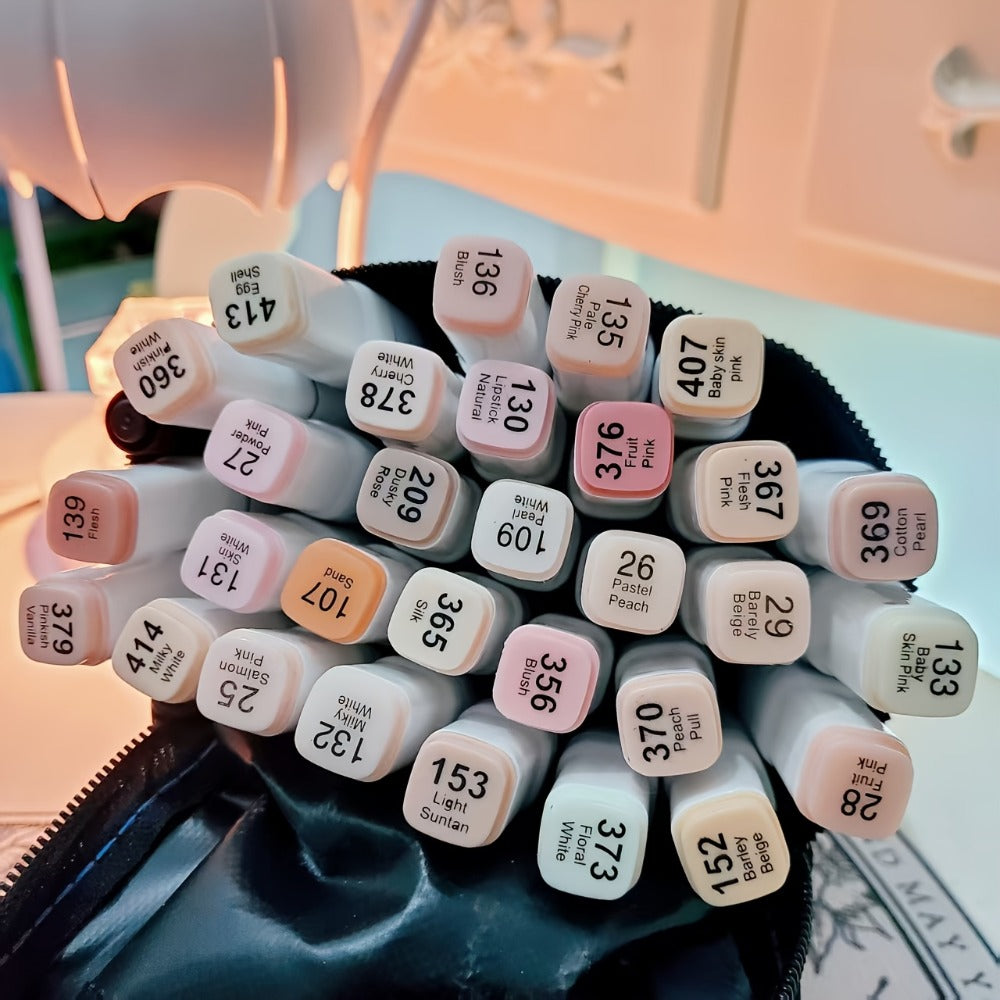 Flesh Color Alcohol Markers 30 Colors Dual Tip Brush and Broad Alcohol Based Art Markers for Portrait Skin Tone Drawing Sketch Illustration Comics Anime Coloring Artists for At-Home Beauty Routine