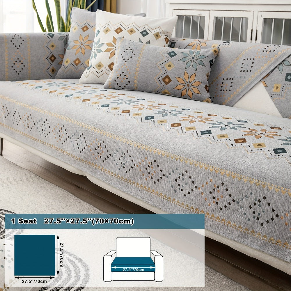 Bohemian Chenille Sofa Cover | Geometric Print Non-Slip Couch Slipcover, Thick Plush Boho Style, 1 to 4 Seat, Armrest & Backrest, Machine Washable, Sectional Sofa Protector - product image 15