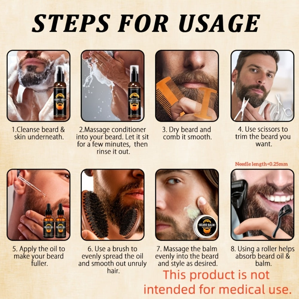 Beard Oil & Balm Grooming Kit for Men — 9-Piece Complete Beard Care Set with Conditioner Wash Brush Comb Clippers Travel Pouch, Beard Pen Option, Birthday Father's Day Gift - product image 8