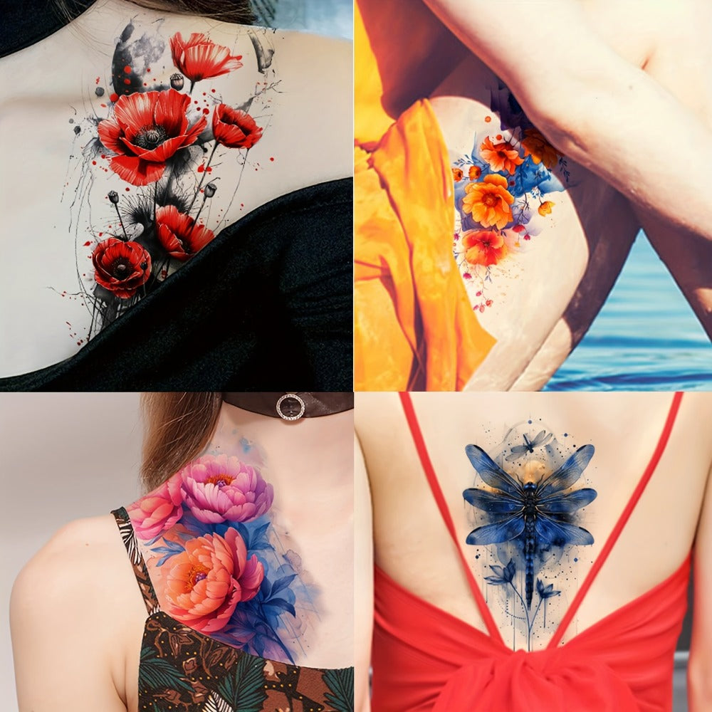Watercolor Temporary Tattoos 24 Sheets for Women & Kids | Large Realistic Fake Tattoo Stickers Flower & Animal Designs Long Lasting Body Art Half Arm Tattoos - product image 5