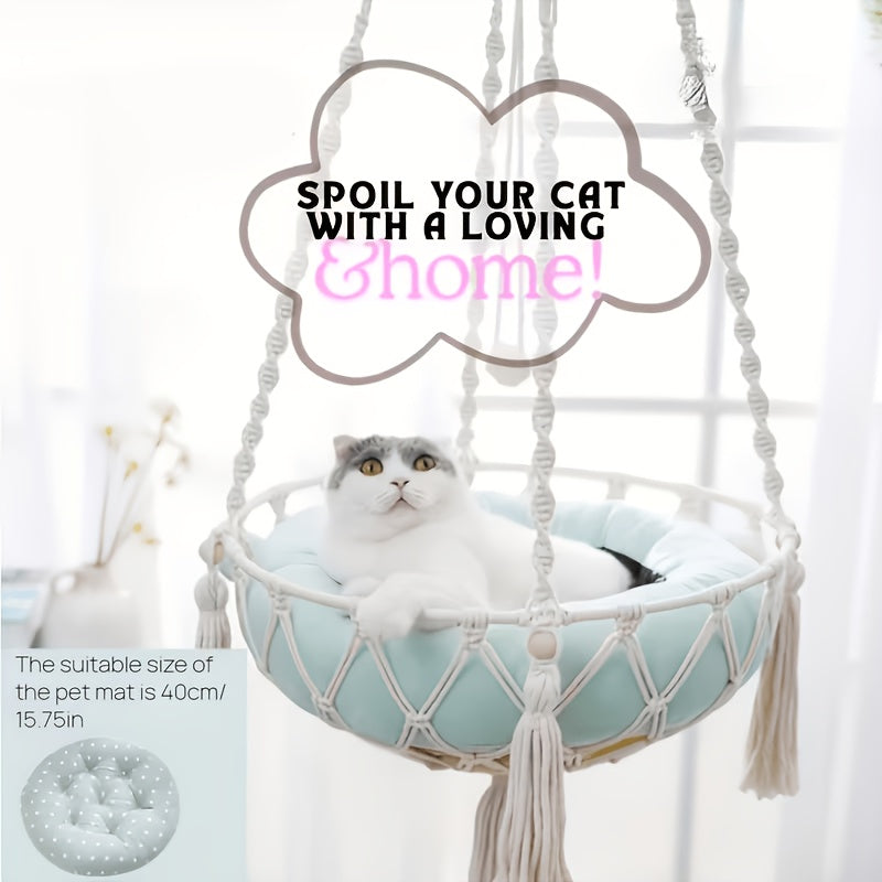 Indoor Cat Nest Basket for 1-2 Cats, 11.81" & 15.75" Diameter – Hand-Woven Rope Cat Hammock & Swing Bed - product image 6