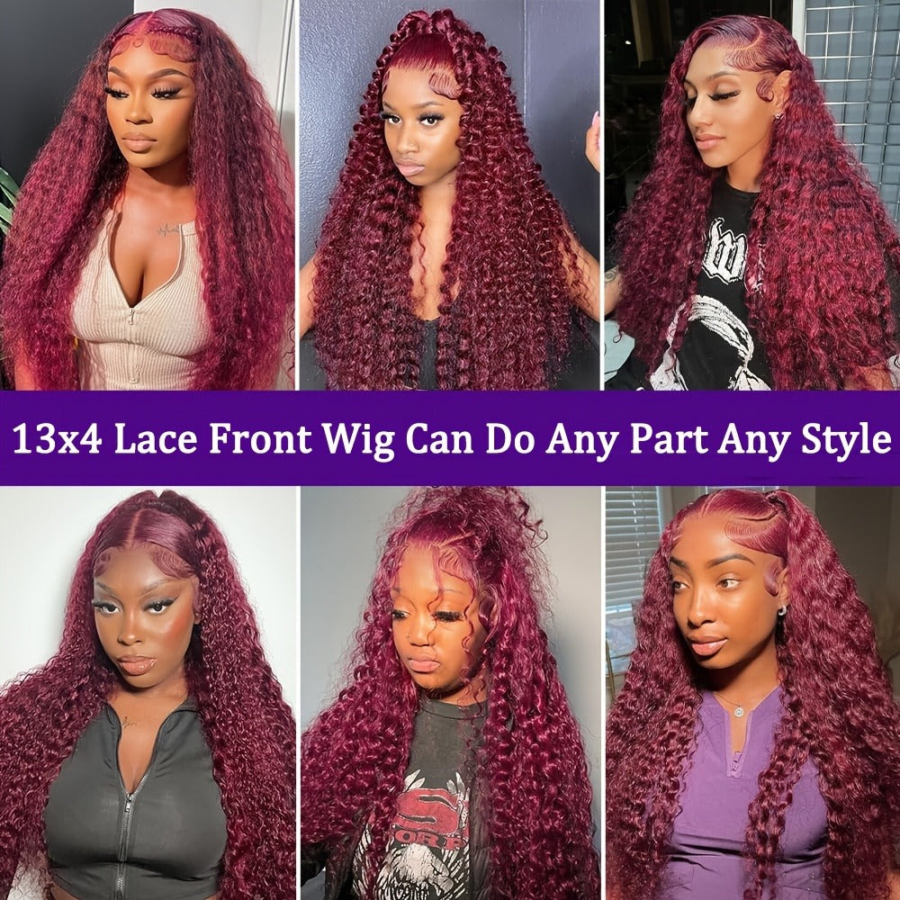 Red Curly Lace Front Wig 13x4 HD Transparent Lace Glueless 180% Density 24 Inch | Deep Curly Wet Wavy Ginger Orange Pre-Plucked Baby Hair Women - product image 6