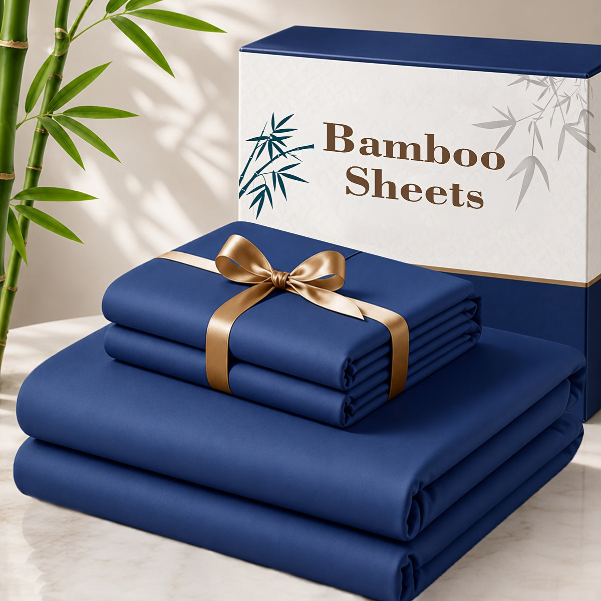 4 pcs Cooling Bamboo Bed Sheet Set, 3000 TC Extra Deep Pocket 20 Inch Bed Sheet, Children Luxury Soft Hotel & Cooling Sheet Set for Hot Sleepers, Wrinkle and - product image