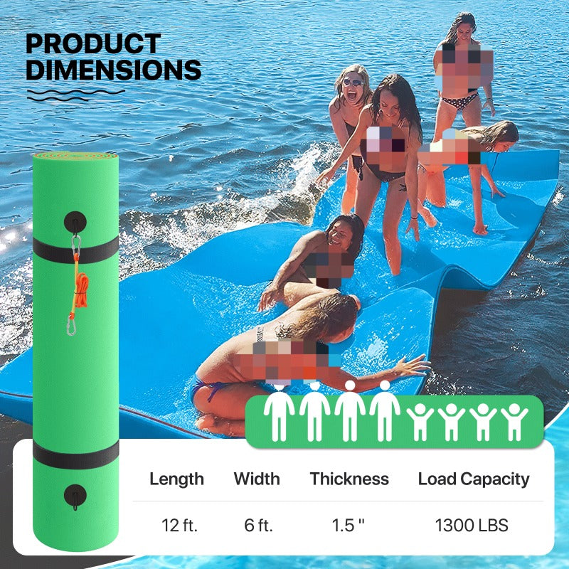 3-Layer Tear-Resistant Giant Lake Lily Pad, High-Visibility, Bungee Tether Included for Pool River Ocean Outdoor Water Recreation – Floating Water Mat 12x6ft