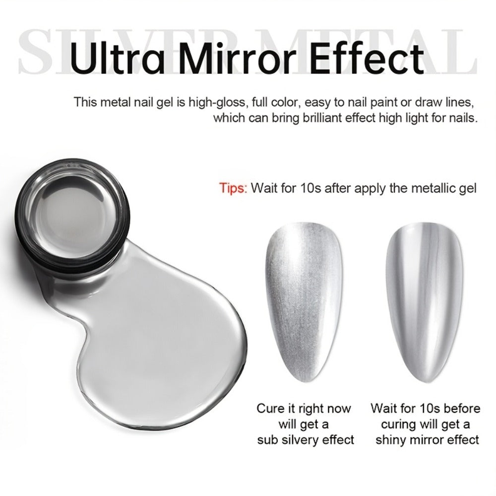 Chrome Mirror Nail Art Liner Gel Set 2pcs Gold & Silver – 3D Metallic Mirror Effect Soak-Off Painting Gel, French Tip & Nail Art Drawing Gel 5ml, Salon & Home Manicure Women - product image 4